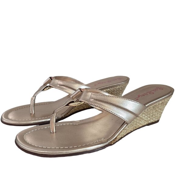 Lilly Pulitzer mckim Gold Wedge espadrille Sandals Size 9.5 With Braided Heel - Picture 2 of 12